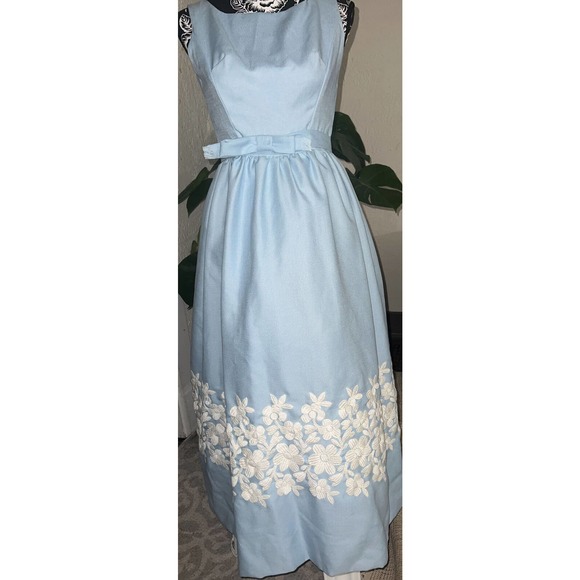 Vtg 50s EMMA DOMB Party Swing Dress Embroidered Fit Flare Tulle lined Xs - Picture 3 of 16